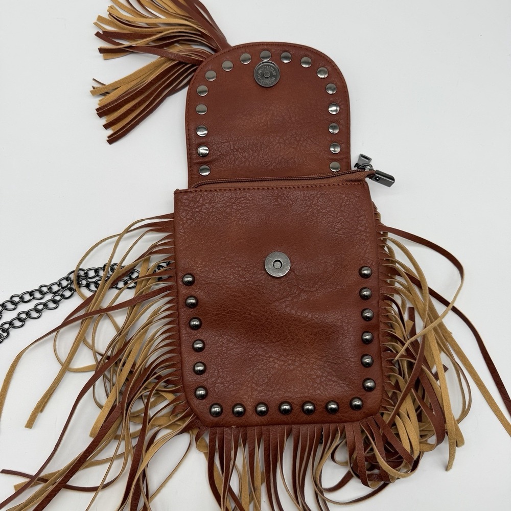 Vintage Fringe Crossbody Bag Women Rivet Leather Phone Purse Chain Shoulder Bag - Picture 5 of 6